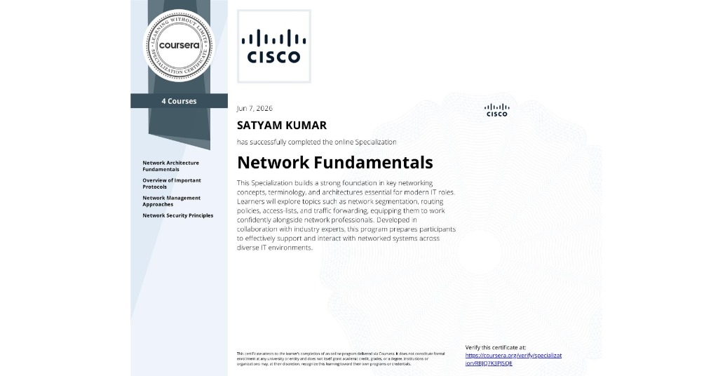 Cisco Network Support and Security Specialization Certificate