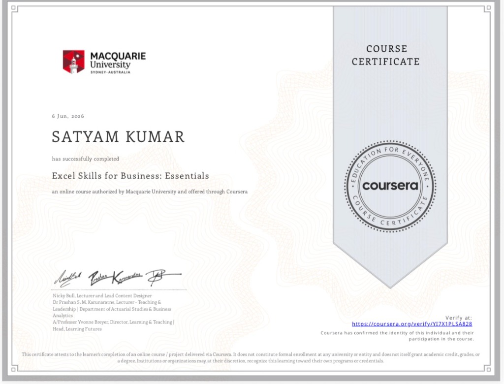 Excel Skills for Business: Essentials Certificate