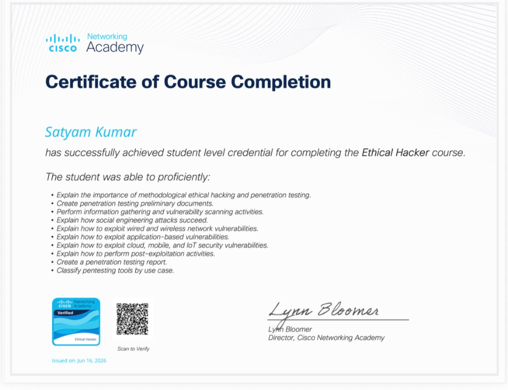 Cisco Ethical Hacker Certificate