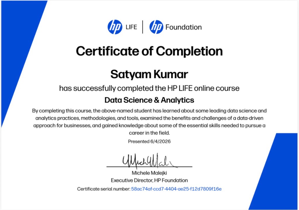 HP LIFE Data Science & Analytics Certificate