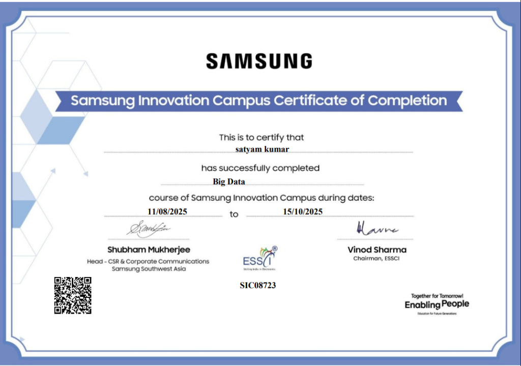 Samsung Innovation Campus Big Data Certificate