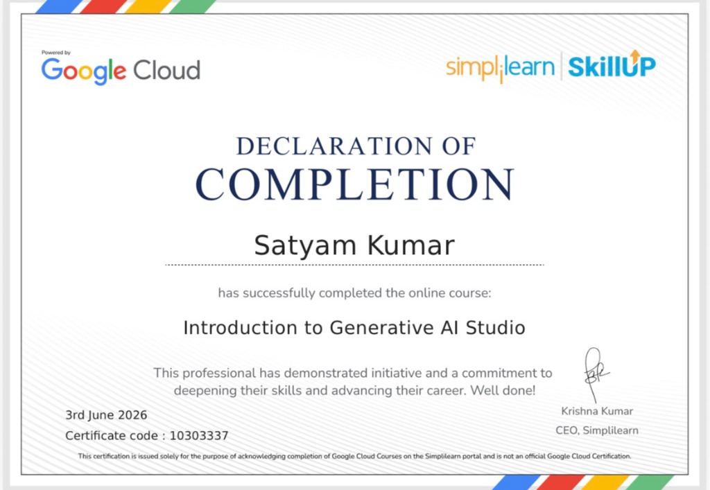 Introduction to Generative AI Studio Certificate