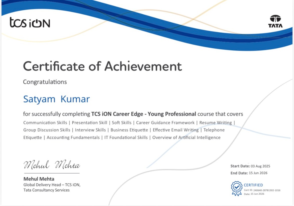 TCS iON Career Edge Certificate
